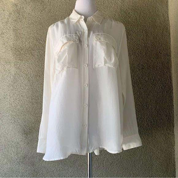 “Bass” Ivory Silk Button Down Shirt size XL - Picture 2 of 10